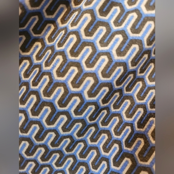 SEA New York SILK Cross Over Neck Tie Drawstring Waist LS Blue Black Dress EUC 6 - Picture 3 of 16